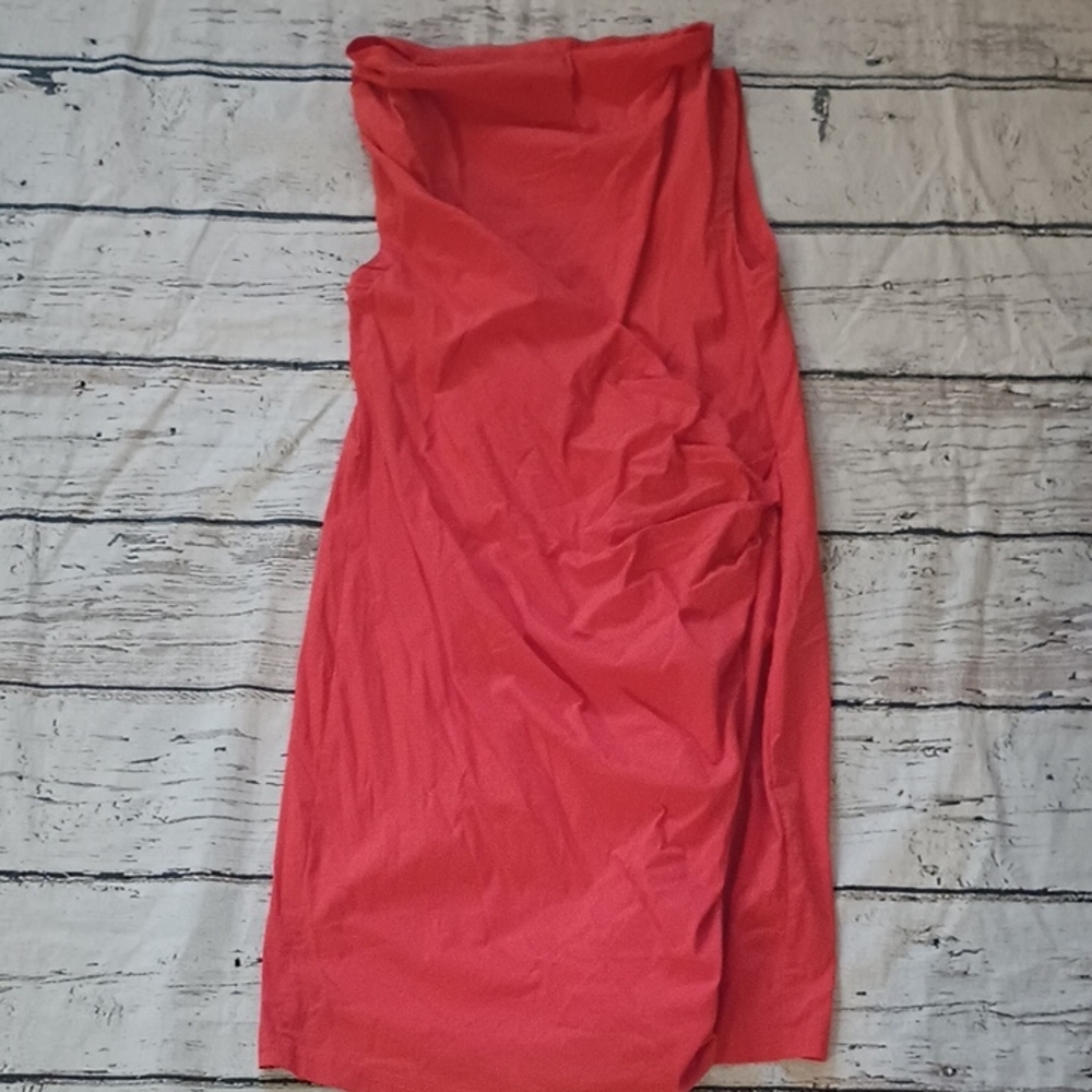 Vetono Dark Orange Ruched Waist Cotton Blend Dress L